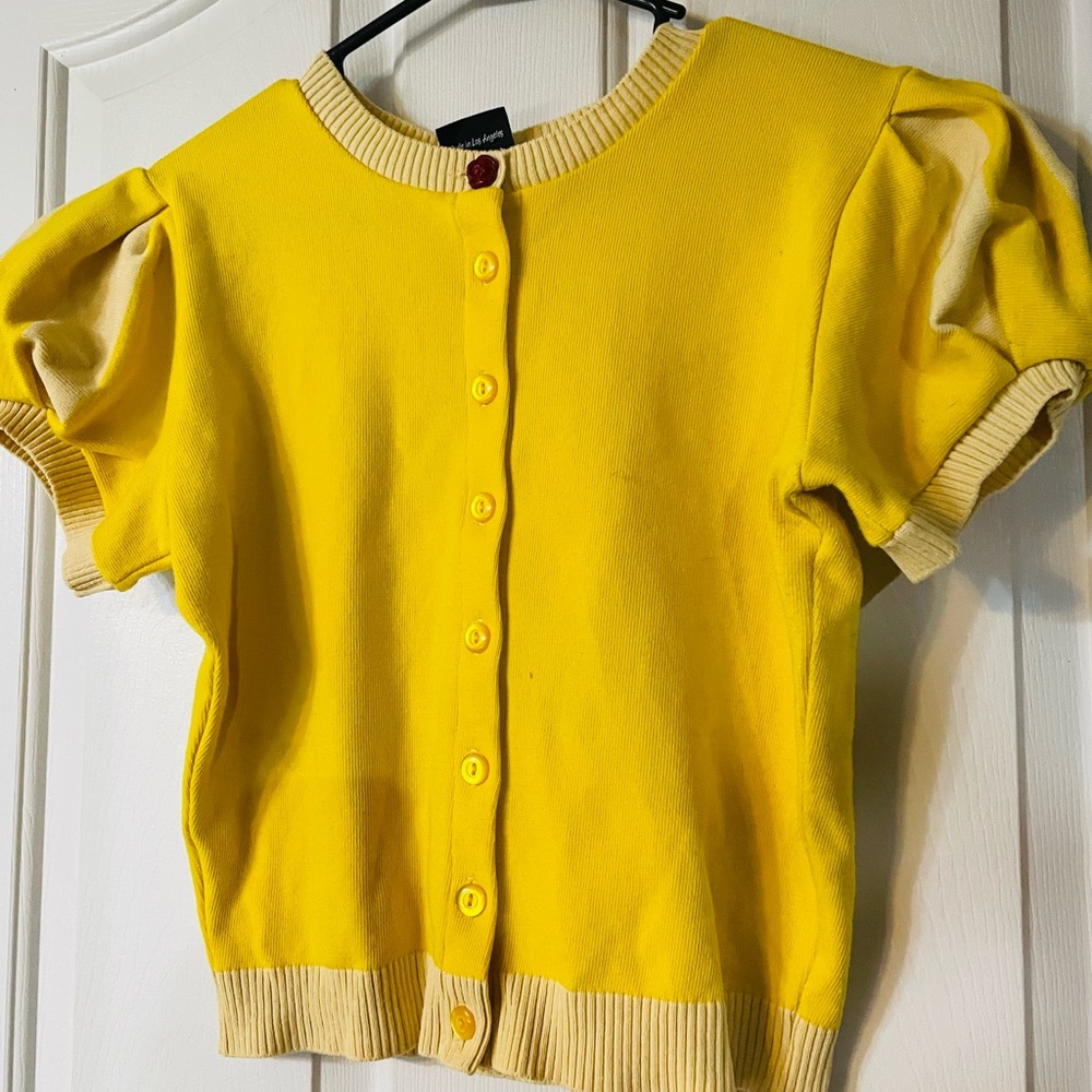 Elhoffer Rare  Beauty & the Beast Belle Vibrant Yellow Puff Sleeve Cardigan